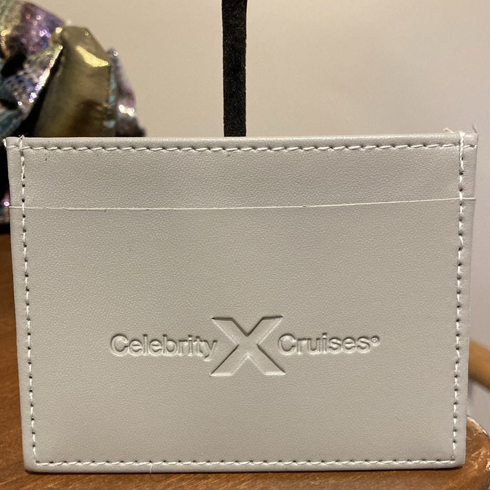 NWOT - Celebrity Cruises Embossed Gray Vegan Leather Double Sided Card Holder